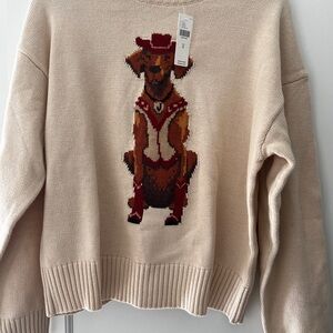 Charming Beige Sweater with Cowboy Dog Design - BRAND NEW WITH TAGS